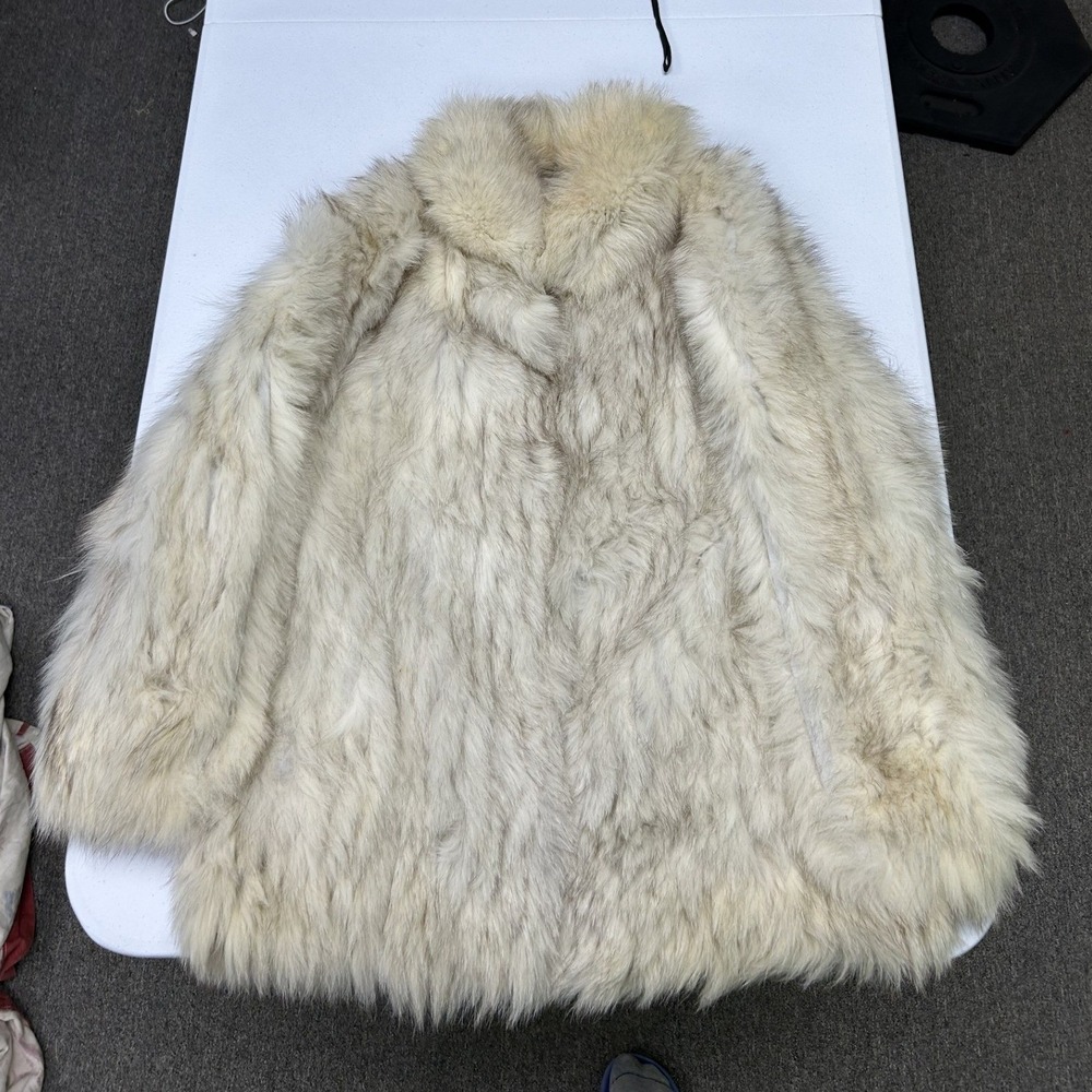 Saga Fox Fur Coat Womens L White Szor-Diener Genuine Vintage Shawl Collar